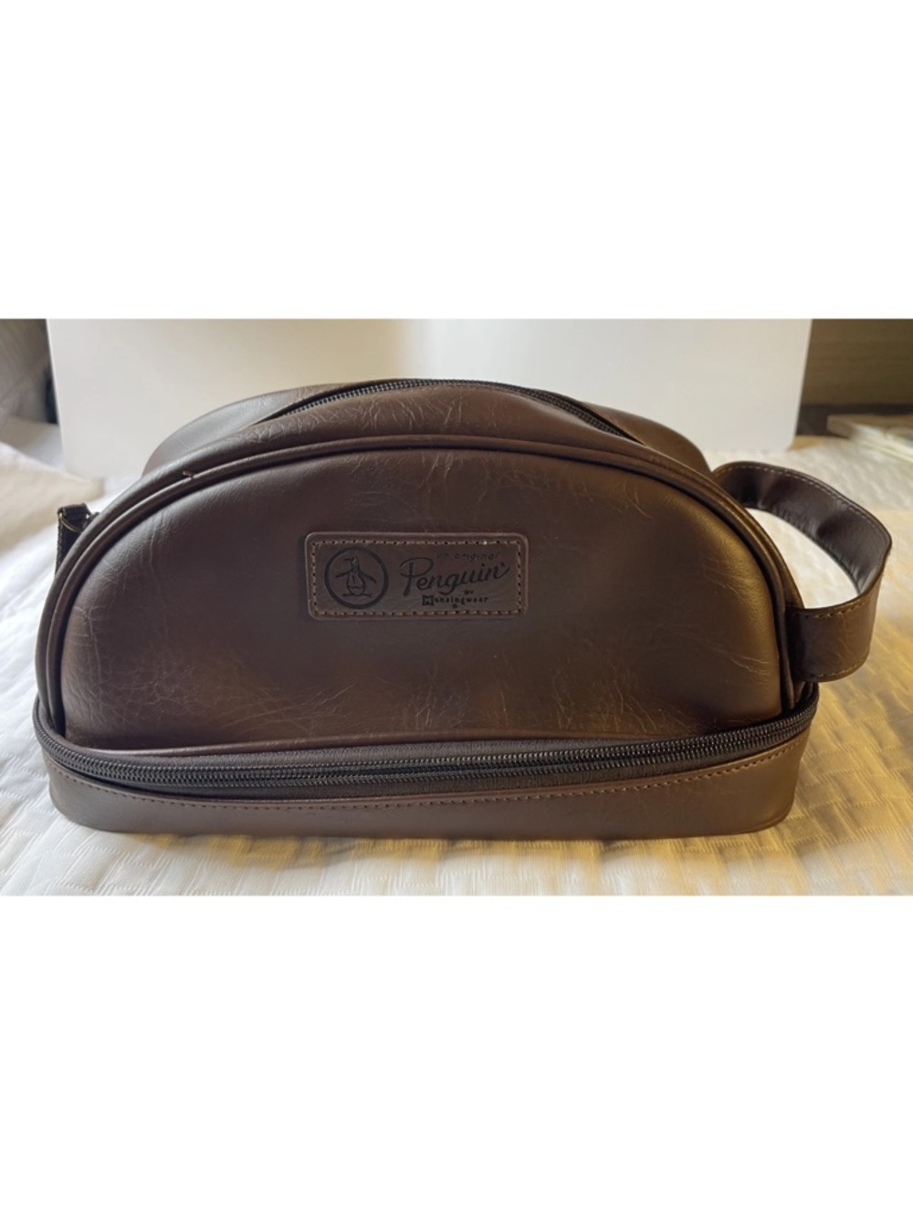 Original Penguin Dark Brown Faux Leather Men's Toiletry Kit